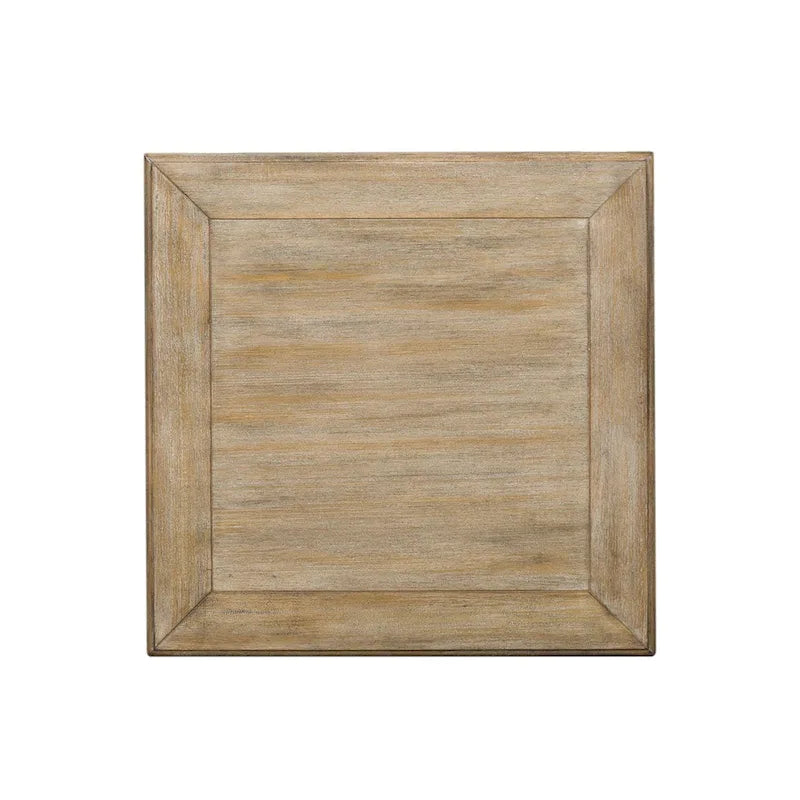 Table d'appoint carrée avec étagère inférieure, plateau en bois brossé blanc délavé