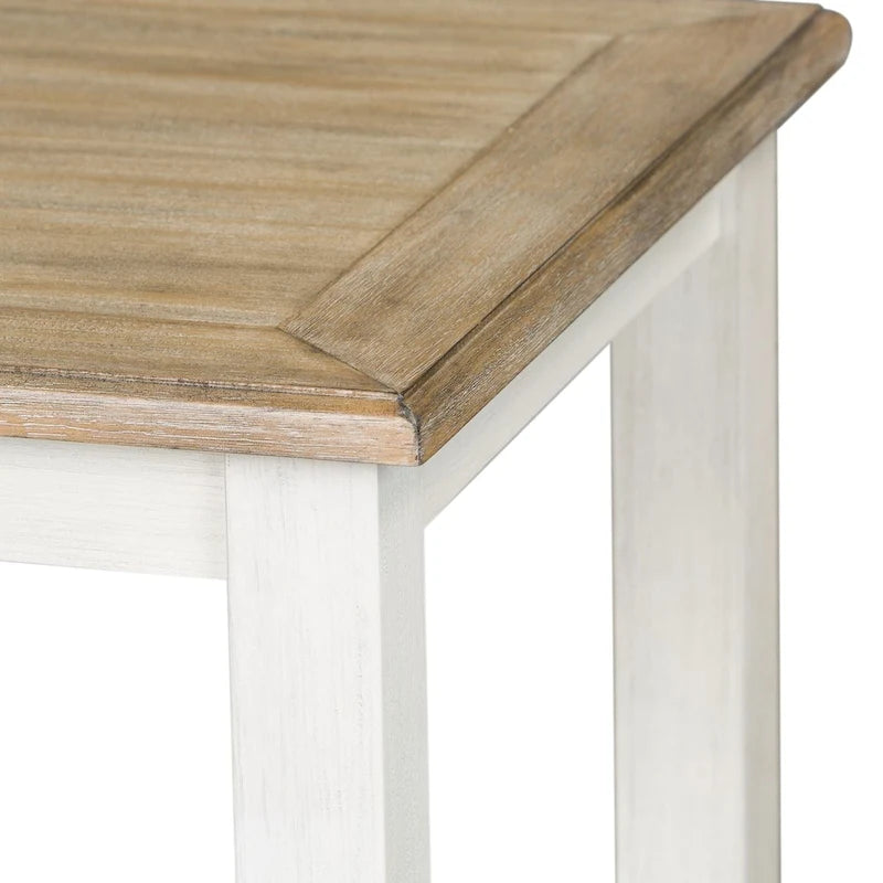 Table d'appoint carrée avec étagère inférieure, plateau en bois brossé blanc délavé