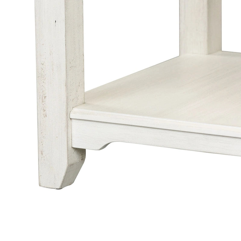 Table d'appoint carrée avec étagère inférieure, plateau en bois brossé blanc délavé