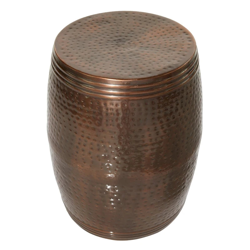 Table d'appoint en forme de tambour en métal martelé finition Cuivre, Argent, Marron et Or