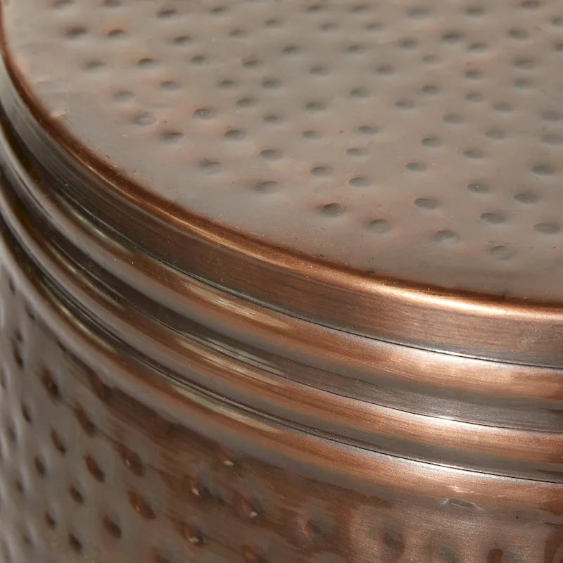 Table d'appoint en forme de tambour en métal martelé finition Cuivre, Argent, Marron et Or