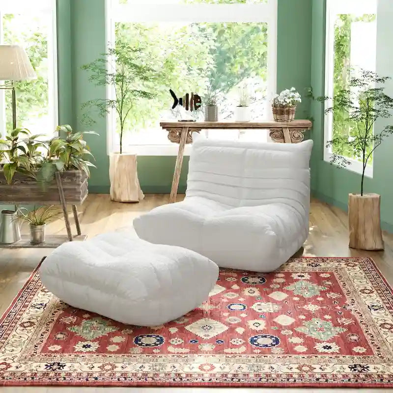 Fauteuil de sol sans accoudoirs en mousse à mémoire de forme avec housse en tissu peluche