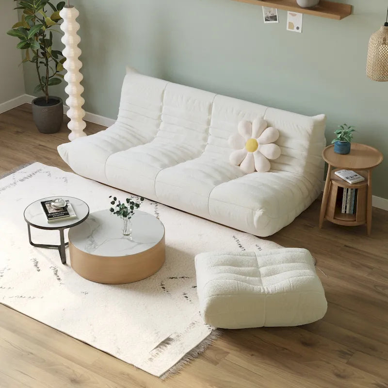 Fauteuil de sol sans accoudoirs en mousse à mémoire de forme avec housse en tissu peluche