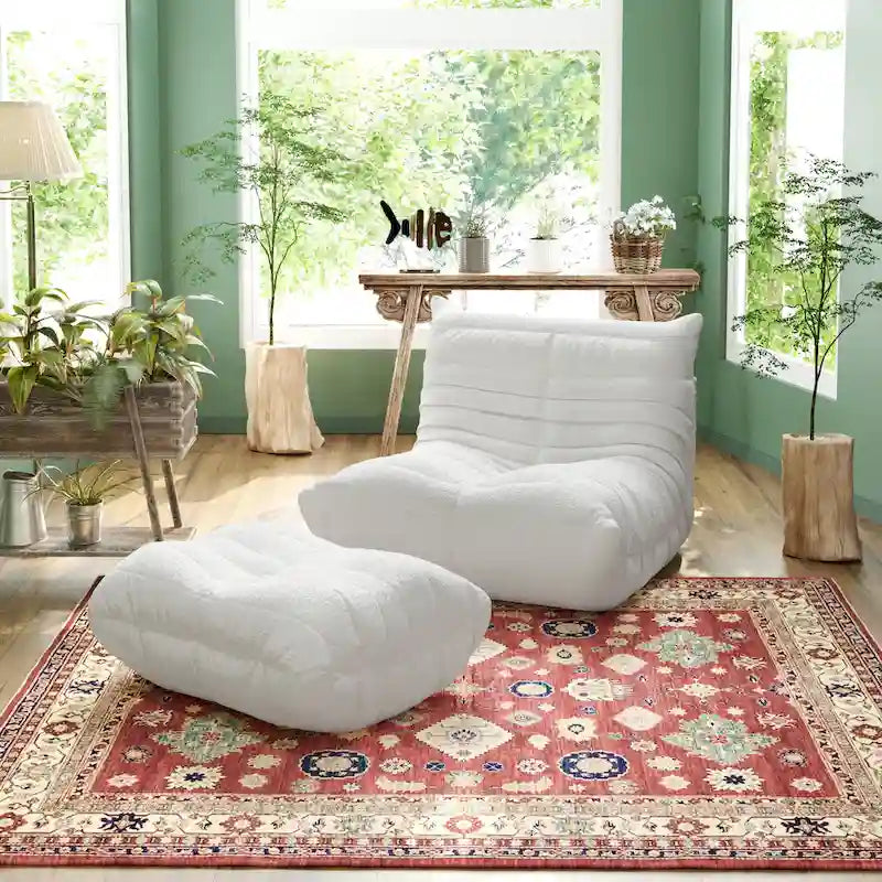 Fauteuil de sol sans accoudoirs en mousse à mémoire de forme avec housse en tissu peluche