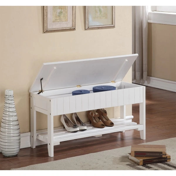 Banc de rangement pour chaussures en bois massif avec étagère inférieure Cerise Blanc