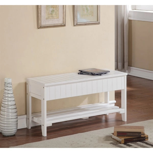 Banc de rangement pour chaussures en bois massif avec étagère inférieure Cerise Blanc