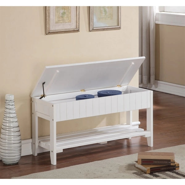 Banc de rangement pour chaussures en bois massif avec étagère inférieure Cerise Blanc