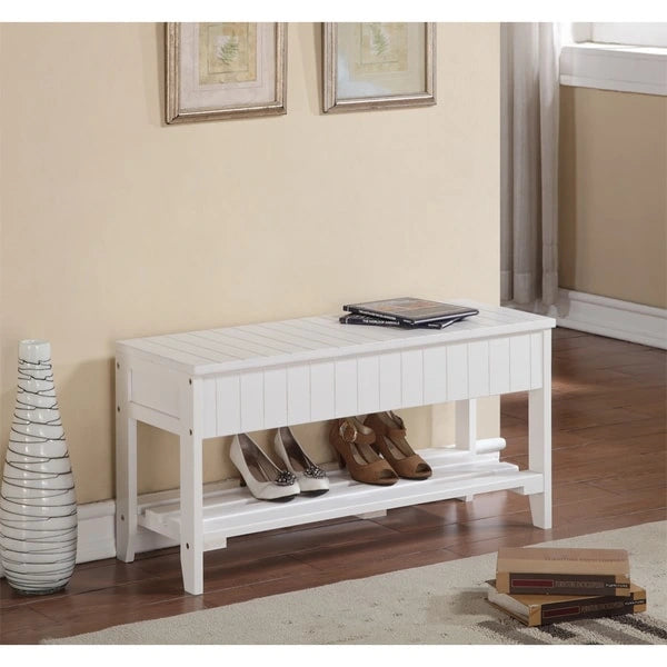 Banc de rangement pour chaussures en bois massif avec étagère inférieure Cerise Blanc