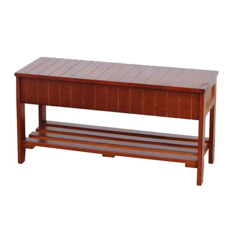 Banc de rangement pour chaussures en bois massif avec étagère inférieure Cerise Blanc