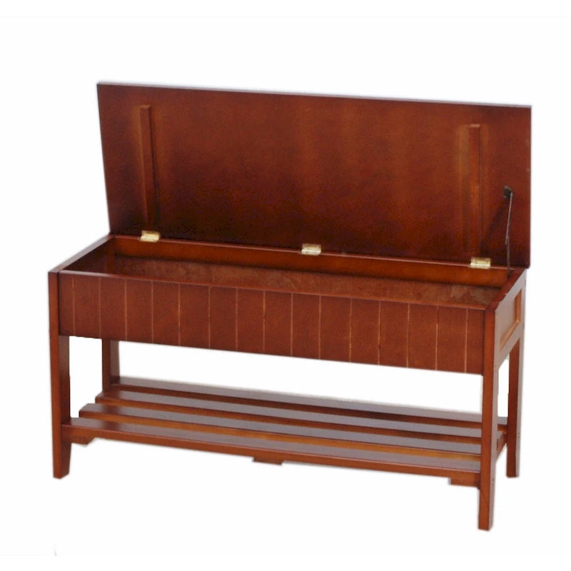 Banc de rangement pour chaussures en bois massif avec étagère inférieure Cerise Blanc