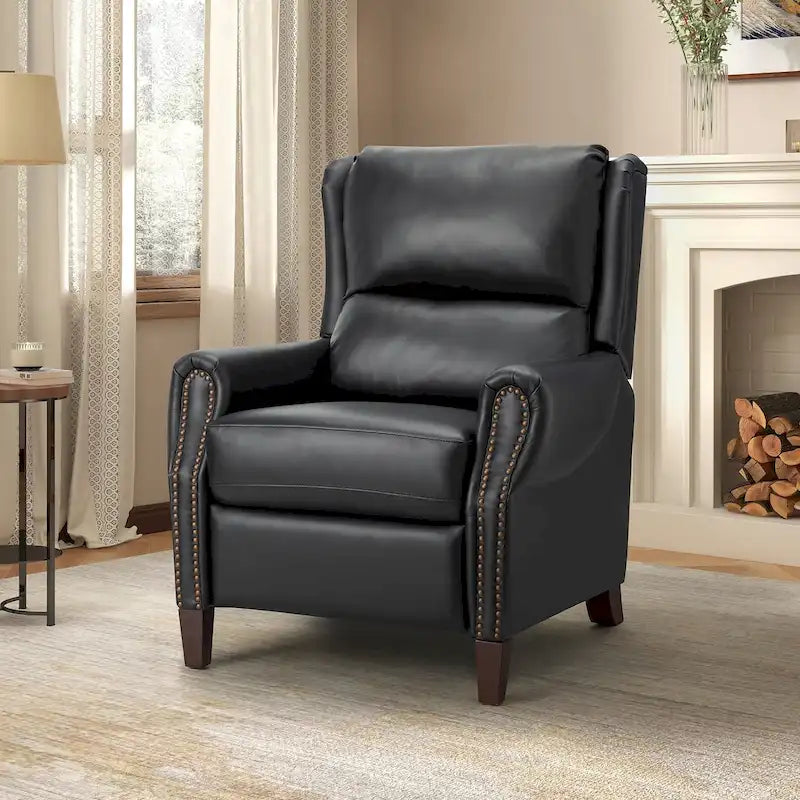 Fauteuil inclinable manuel en cuir véritable avec garniture cloutée en noir, chocolat, marine, sauge, marron et camel