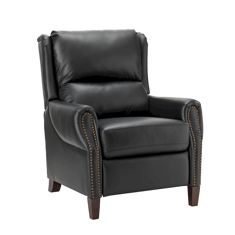 Fauteuil inclinable manuel en cuir véritable avec garniture cloutée en noir, chocolat, marine, sauge, marron et camel