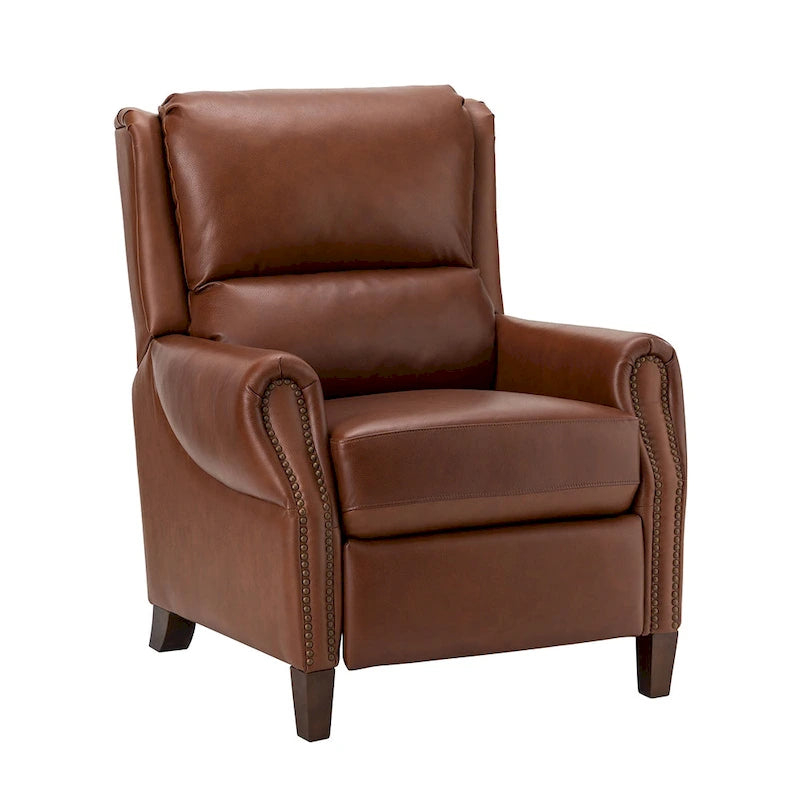 Fauteuil inclinable manuel en cuir véritable avec garniture cloutée en noir, chocolat, marine, sauge, marron et camel