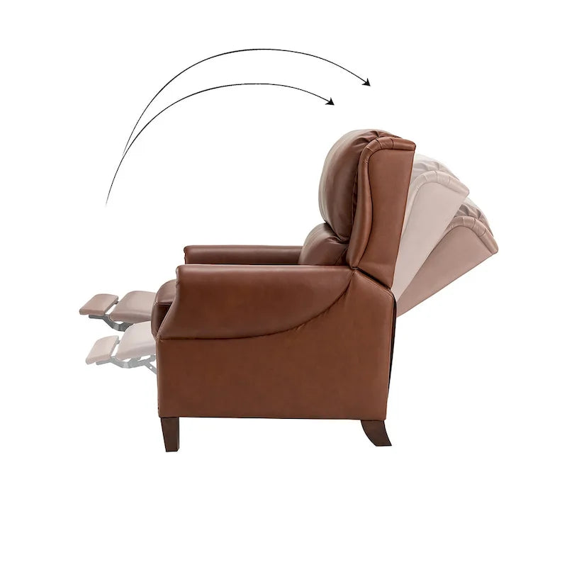 Fauteuil inclinable manuel en cuir véritable avec garniture cloutée en noir, chocolat, marine, sauge, marron et camel