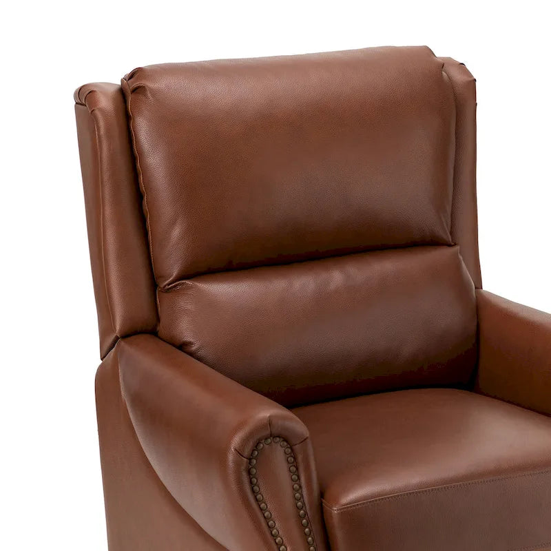 Fauteuil inclinable manuel en cuir véritable avec garniture cloutée en noir, chocolat, marine, sauge, marron et camel