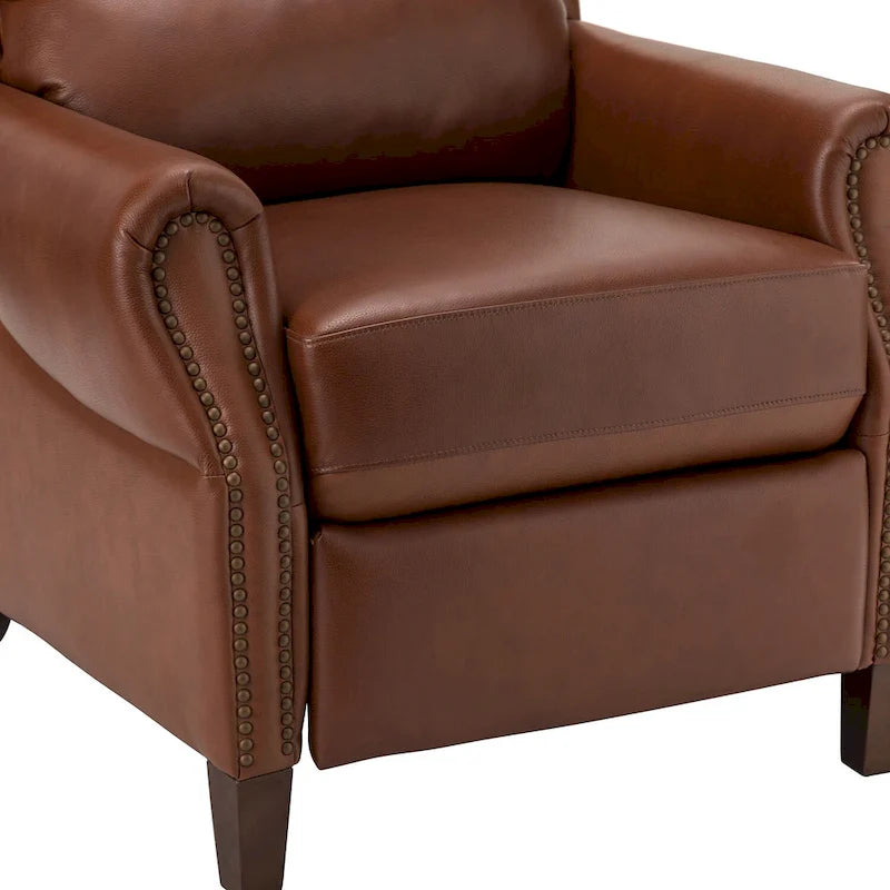 Fauteuil inclinable manuel en cuir véritable avec garniture cloutée en noir, chocolat, marine, sauge, marron et camel