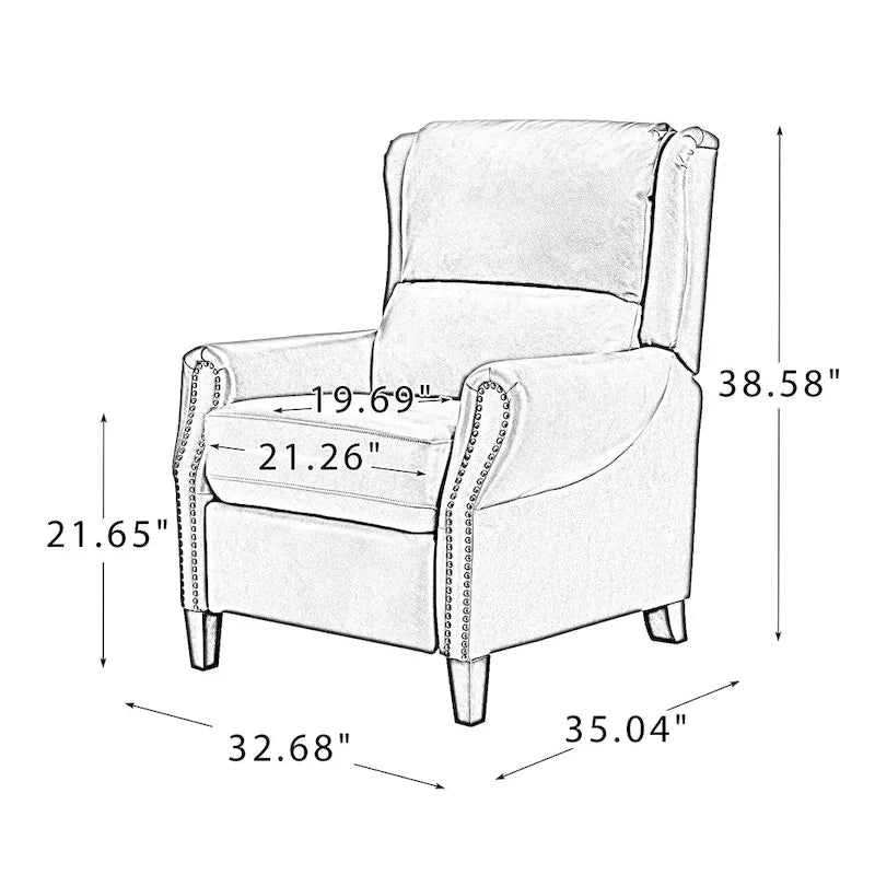 Fauteuil inclinable manuel en cuir véritable avec garniture cloutée en noir, chocolat, marine, sauge, marron et camel