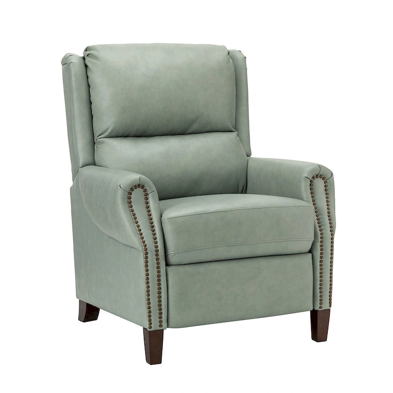 Fauteuil inclinable manuel en cuir véritable avec garniture cloutée en noir, chocolat, marine, sauge, marron et camel