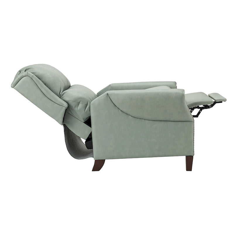 Fauteuil inclinable manuel en cuir véritable avec garniture cloutée en noir, chocolat, marine, sauge, marron et camel