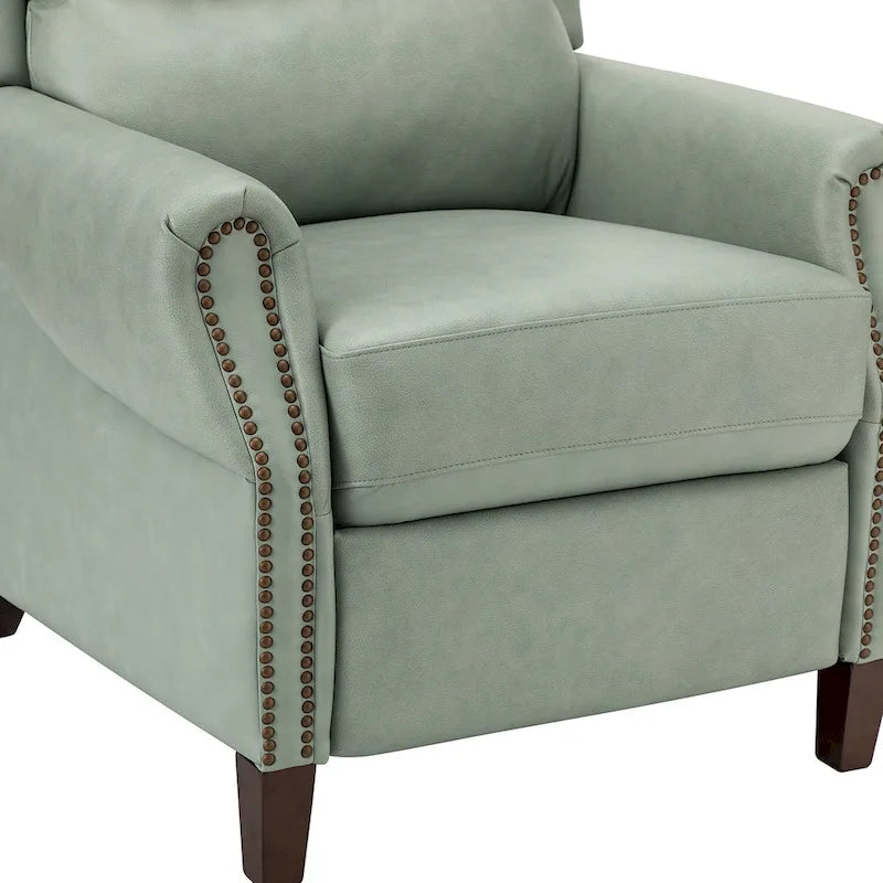 Fauteuil inclinable manuel en cuir véritable avec garniture cloutée en noir, chocolat, marine, sauge, marron et camel