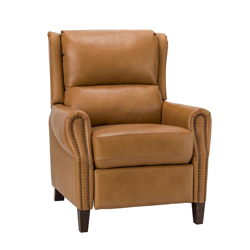 Fauteuil inclinable manuel en cuir véritable avec garniture cloutée en noir, chocolat, marine, sauge, marron et camel