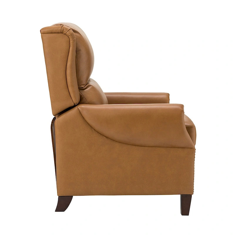 Fauteuil inclinable manuel en cuir véritable avec garniture cloutée en noir, chocolat, marine, sauge, marron et camel