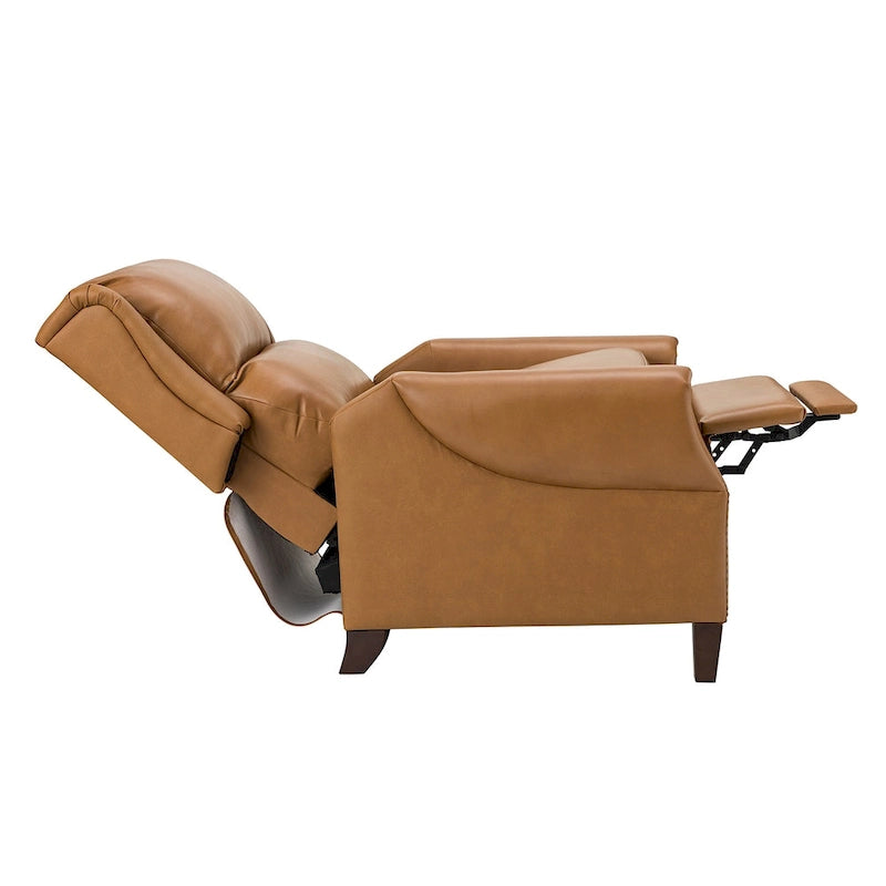 Fauteuil inclinable manuel en cuir véritable avec garniture cloutée en noir, chocolat, marine, sauge, marron et camel
