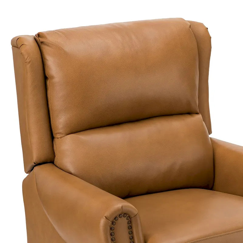Fauteuil inclinable manuel en cuir véritable avec garniture cloutée en noir, chocolat, marine, sauge, marron et camel