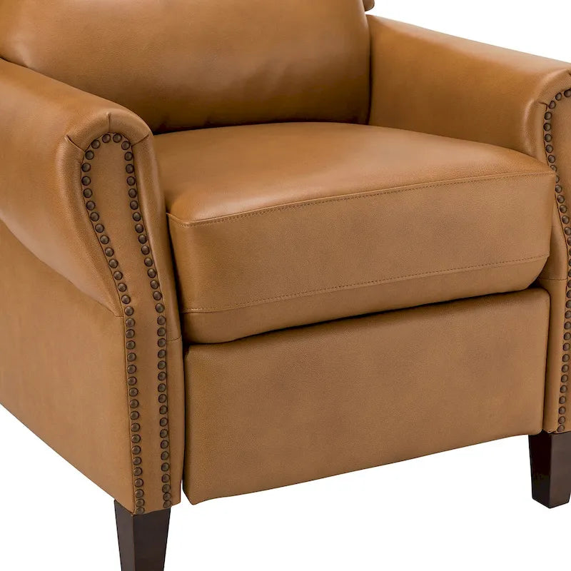 Fauteuil inclinable manuel en cuir véritable avec garniture cloutée en noir, chocolat, marine, sauge, marron et camel