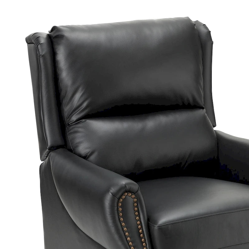 Fauteuil inclinable manuel en cuir véritable avec garniture cloutée en noir, chocolat, marine, sauge, marron et camel