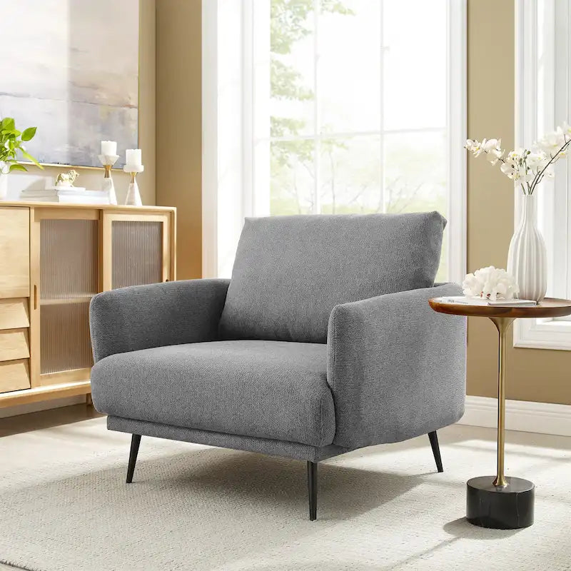 Fauteuil d'appoint surdimensionné avec accoudoirs étroits et coussins moelleux, gris