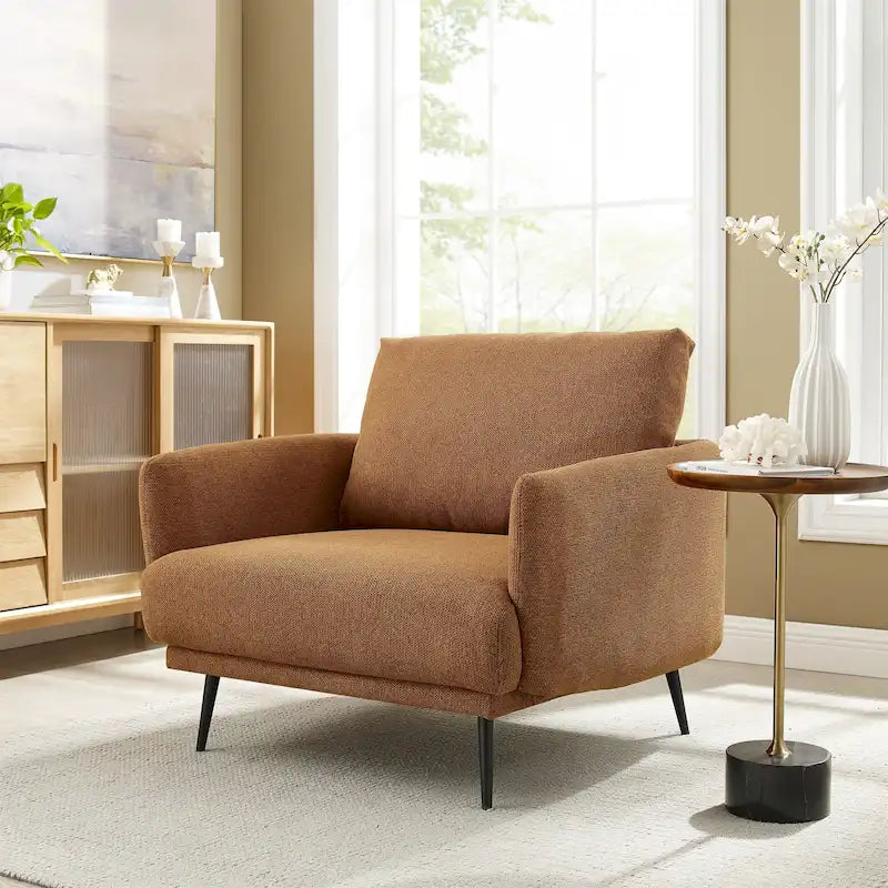 Fauteuil d'appoint surdimensionné avec accoudoirs étroits et coussins moelleux, gris