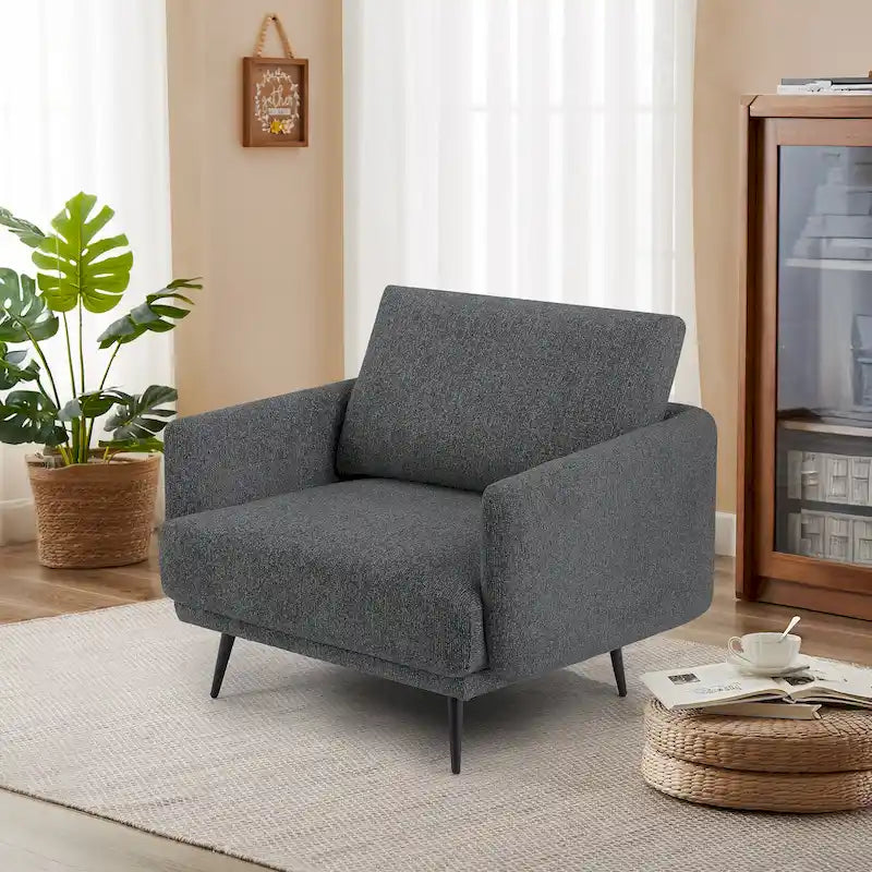 Fauteuil d'appoint surdimensionné avec accoudoirs étroits et coussins moelleux, gris