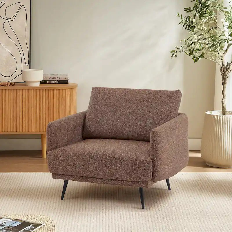 Fauteuil d'appoint surdimensionné avec accoudoirs étroits et coussins moelleux, gris