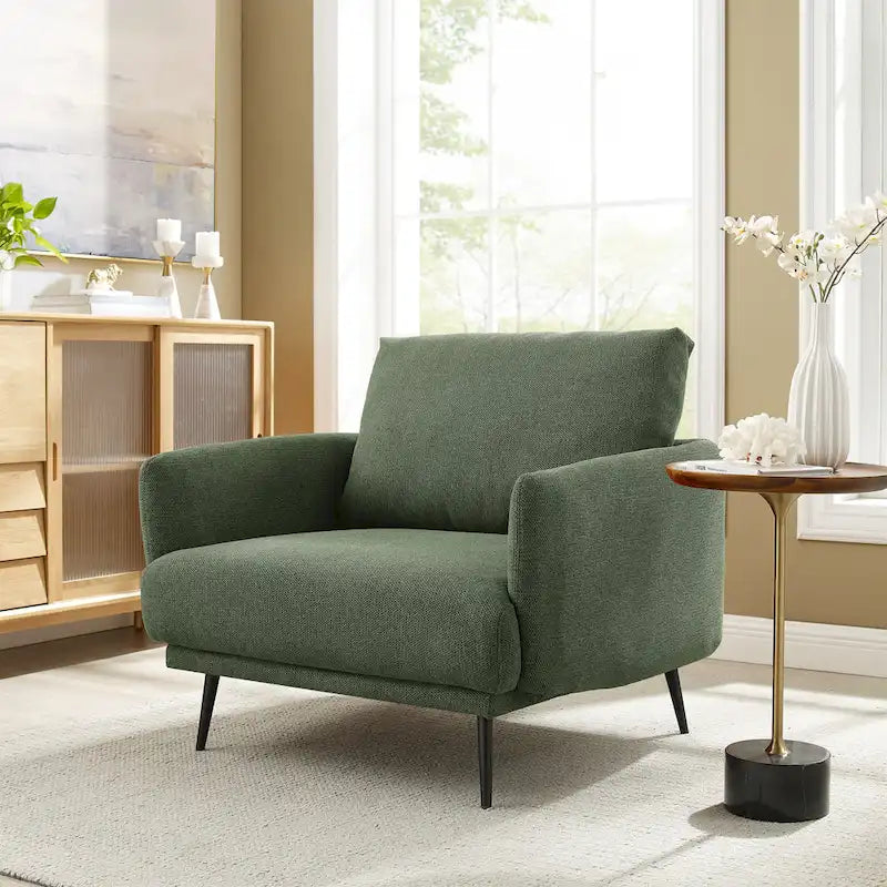 Fauteuil d'appoint surdimensionné avec accoudoirs étroits et coussins moelleux, gris