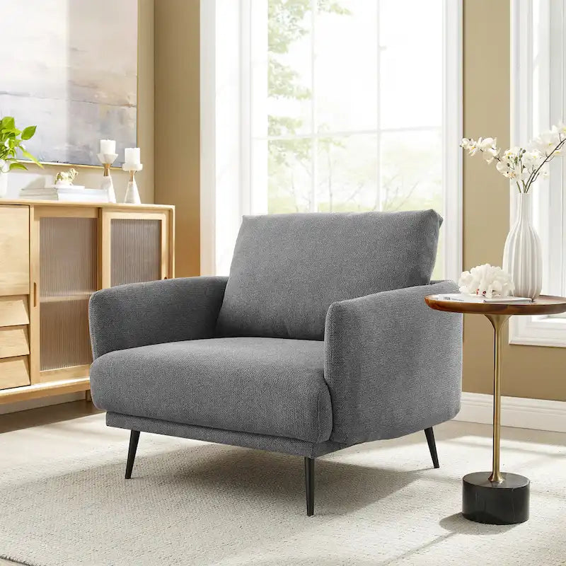Fauteuil d'appoint surdimensionné avec accoudoirs étroits et coussins moelleux, gris