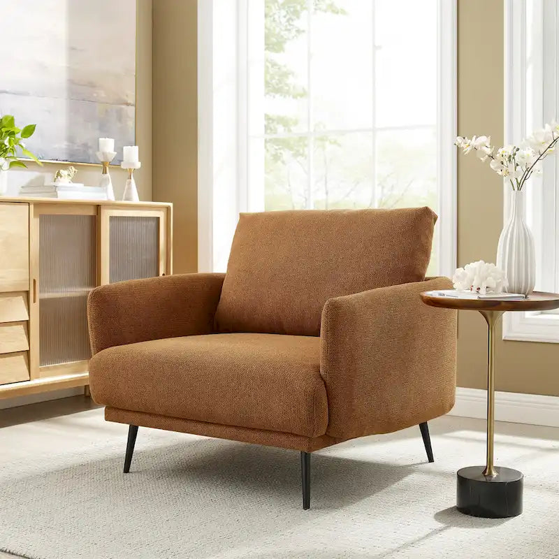 Fauteuil d'appoint surdimensionné avec accoudoirs étroits et coussins moelleux, gris