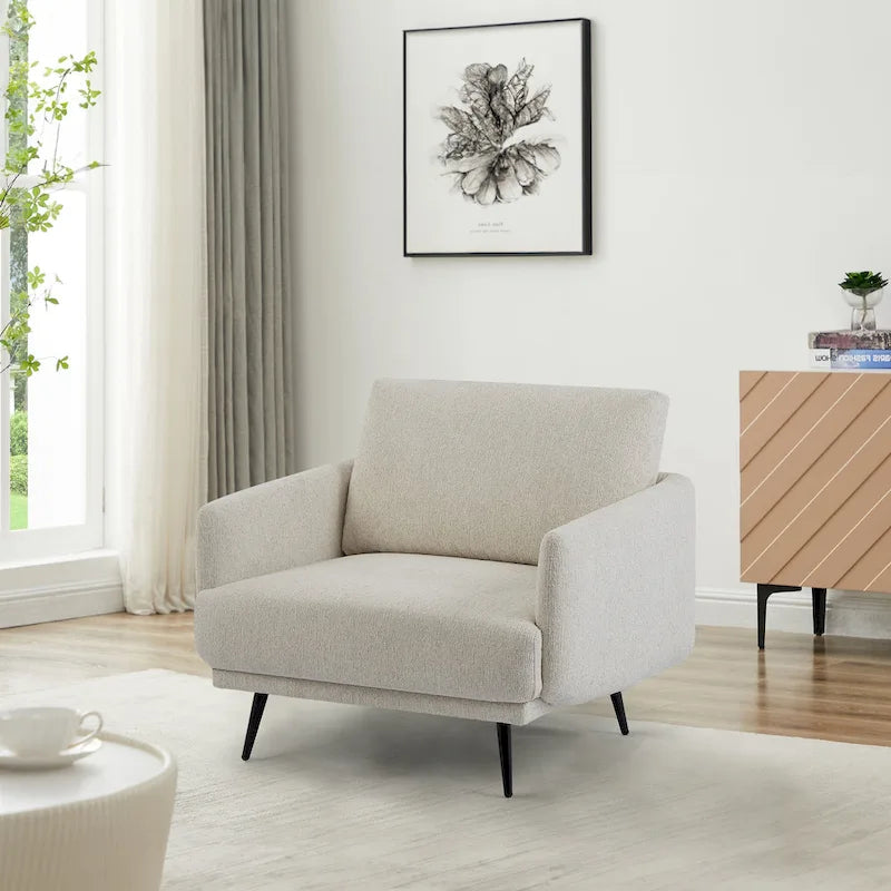 Fauteuil d'appoint surdimensionné avec accoudoirs étroits et coussins moelleux, gris