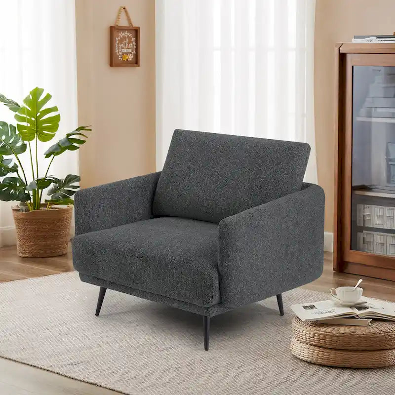 Fauteuil d'appoint surdimensionné avec accoudoirs étroits et coussins moelleux, gris