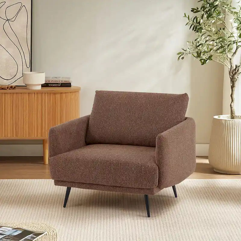 Fauteuil d'appoint surdimensionné avec accoudoirs étroits et coussins moelleux, gris