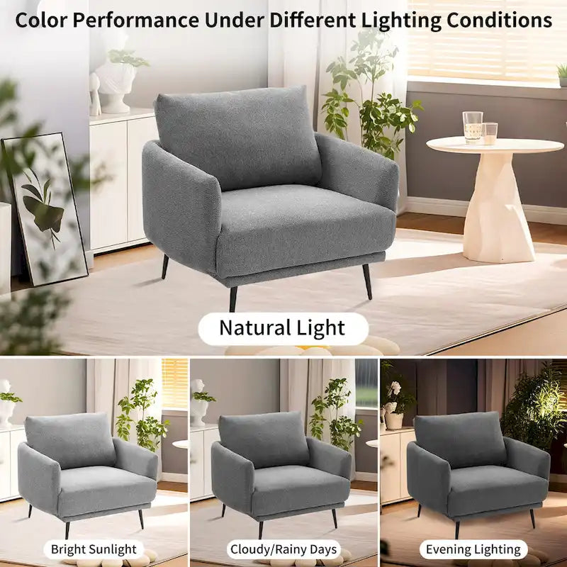 Fauteuil d'appoint surdimensionné avec accoudoirs étroits et coussins moelleux, gris