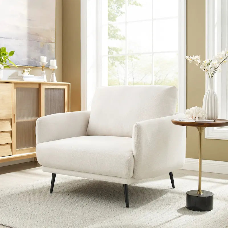Fauteuil d'appoint surdimensionné avec accoudoirs étroits et coussins moelleux, gris