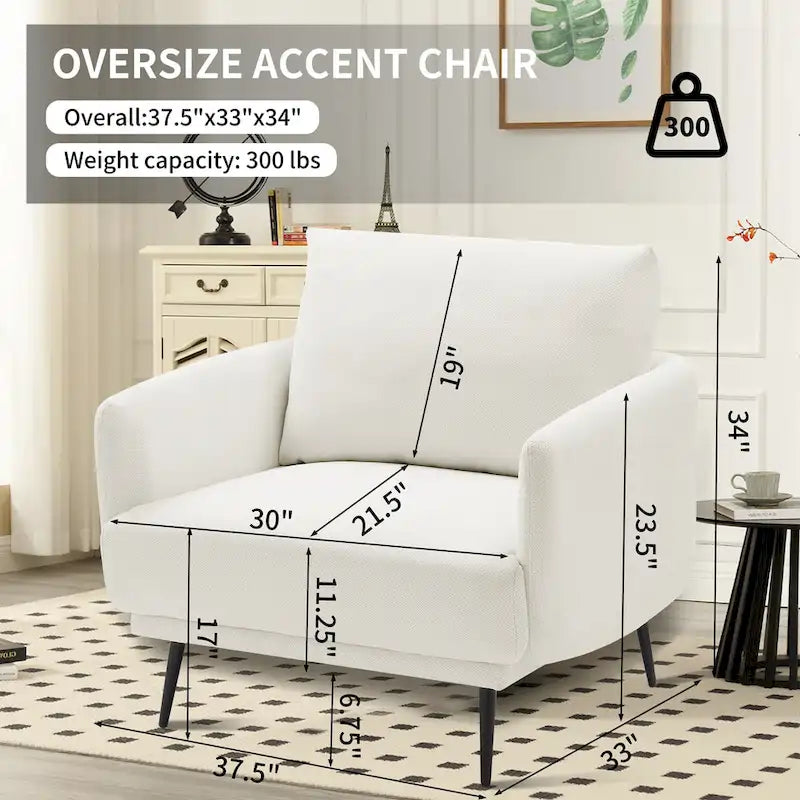 Fauteuil d'appoint surdimensionné avec accoudoirs étroits et coussins moelleux, gris