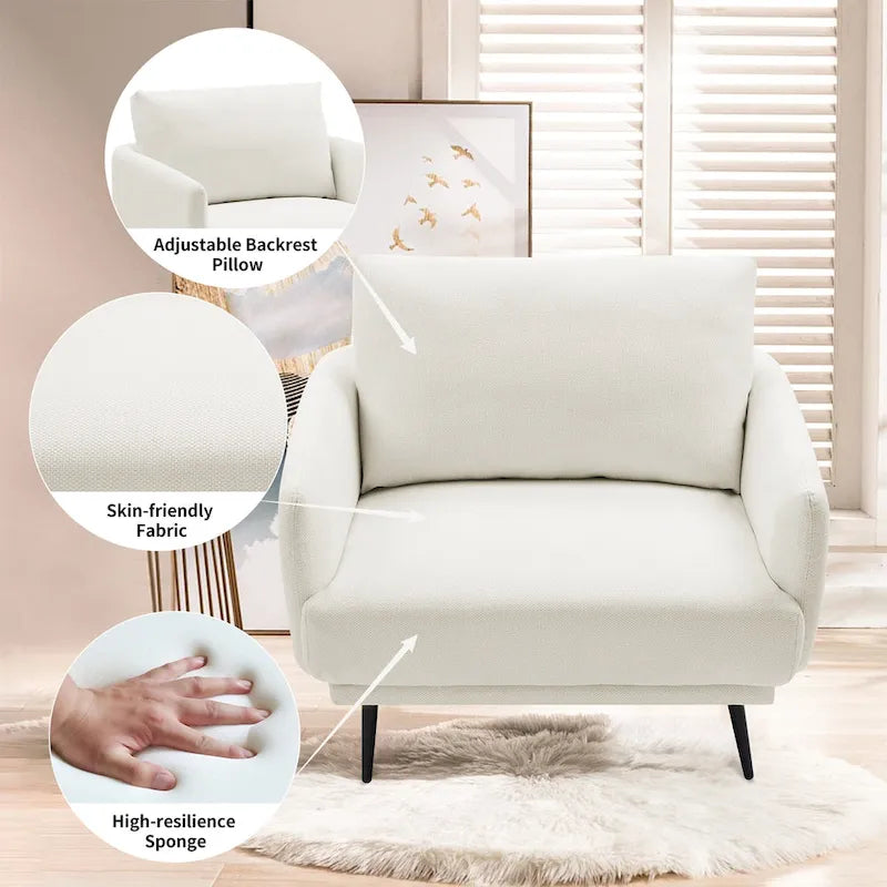 Fauteuil d'appoint surdimensionné avec accoudoirs étroits et coussins moelleux, gris