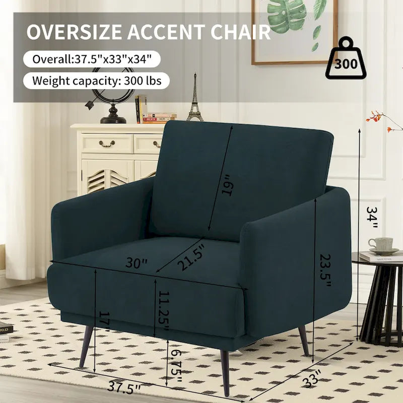 Fauteuil d'appoint surdimensionné avec accoudoirs étroits et coussins moelleux, gris
