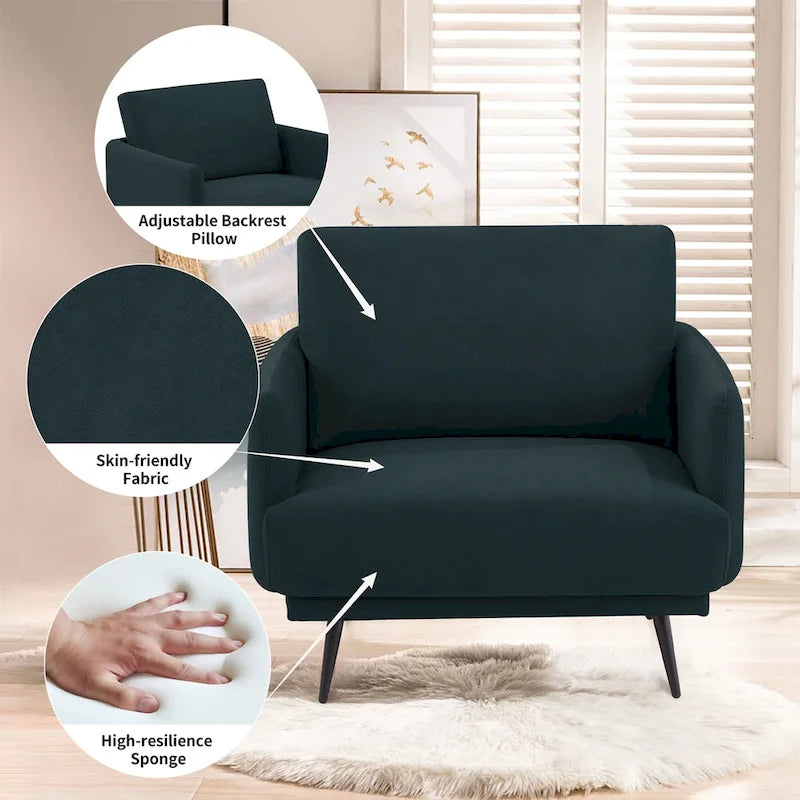 Fauteuil d'appoint surdimensionné avec accoudoirs étroits et coussins moelleux, gris