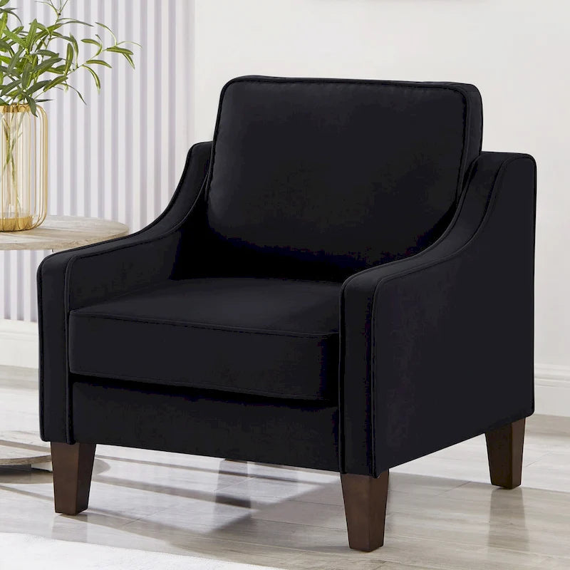 Fauteuil d'appoint rembourré avec pieds en bois Noir Taupe Marine