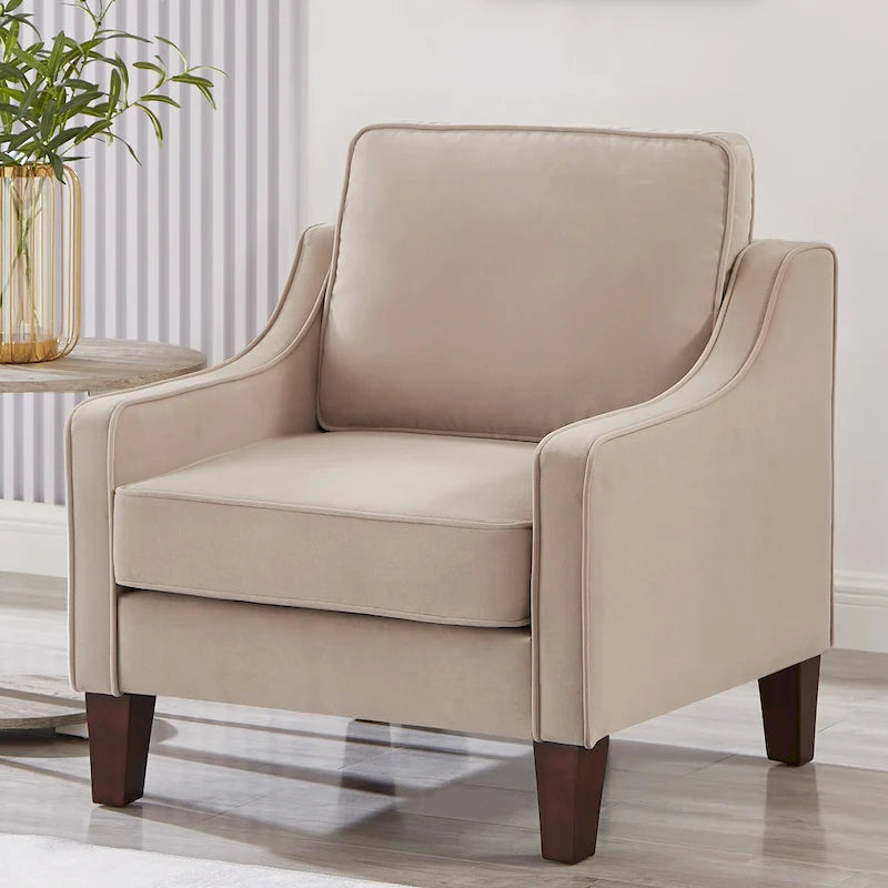 Fauteuil d'appoint rembourré avec pieds en bois Noir Taupe Marine