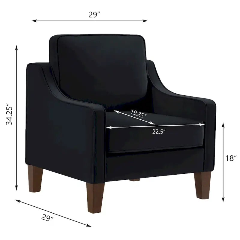 Fauteuil d'appoint rembourré avec pieds en bois Noir Taupe Marine