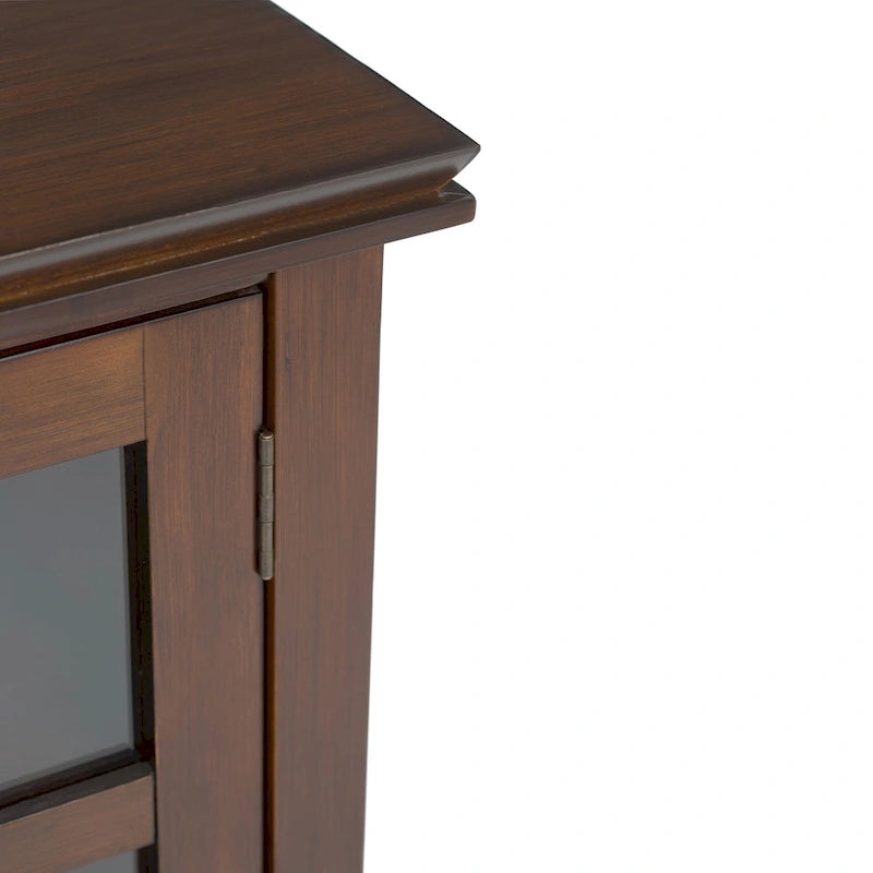 Meuble de rangement bas en bois massif avec portes doubles en verre trempé et étagères réglables